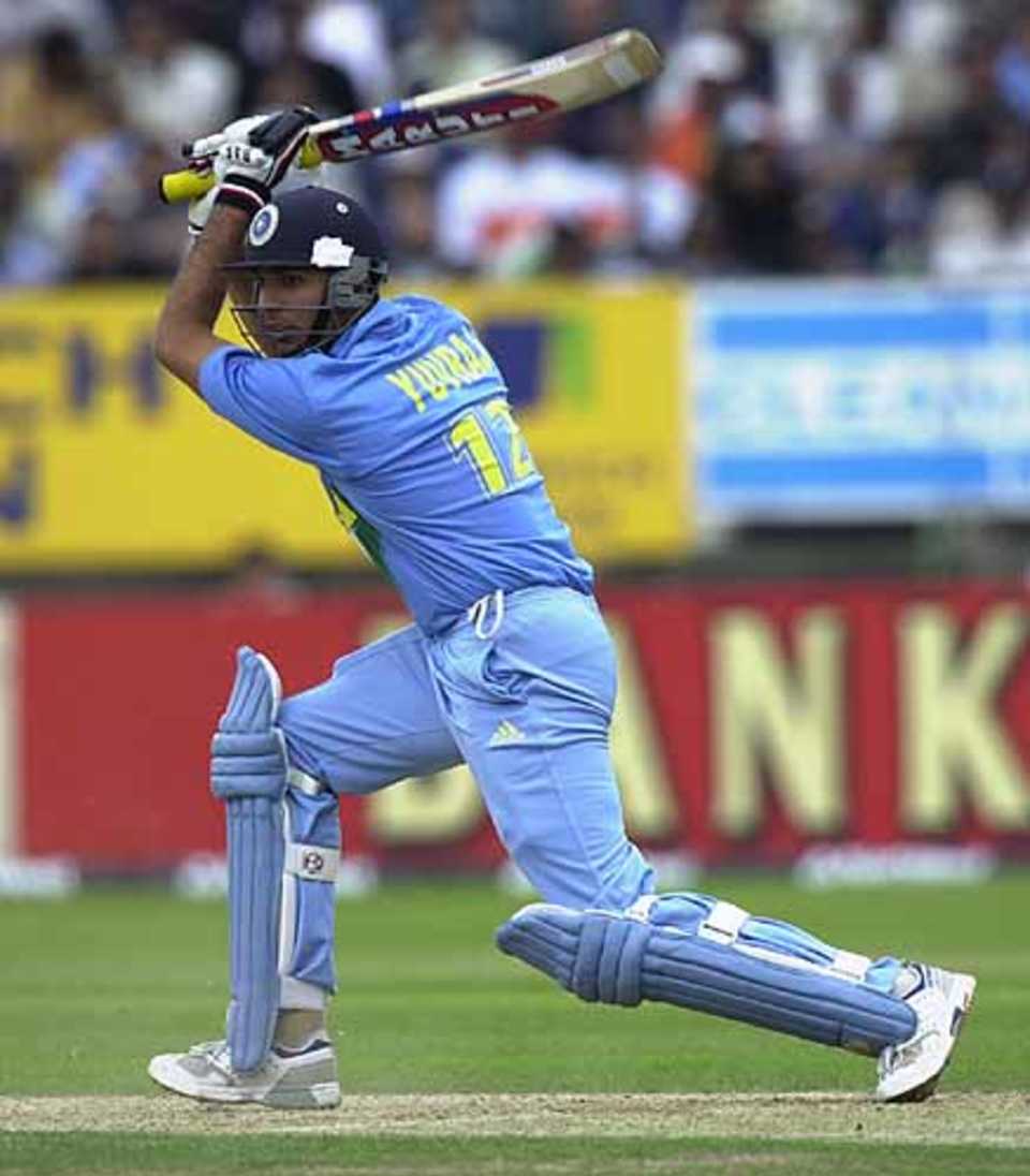 A full blooded drive from Yuvraj Singh, India v Sri Lanka at Birmingham, July 2002