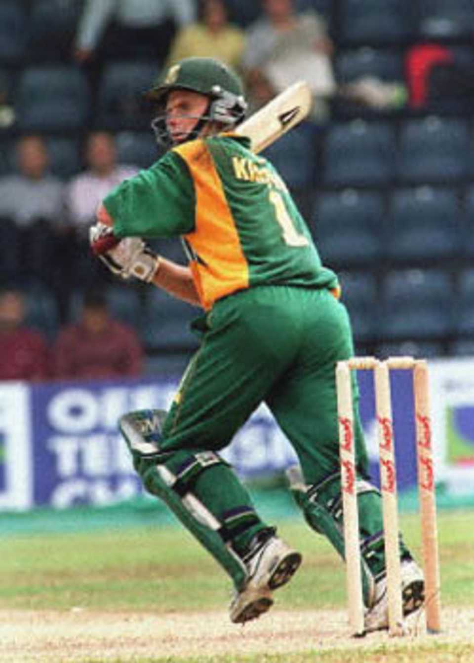 Gary Kirsten plays the ball square of the wicket on the off side