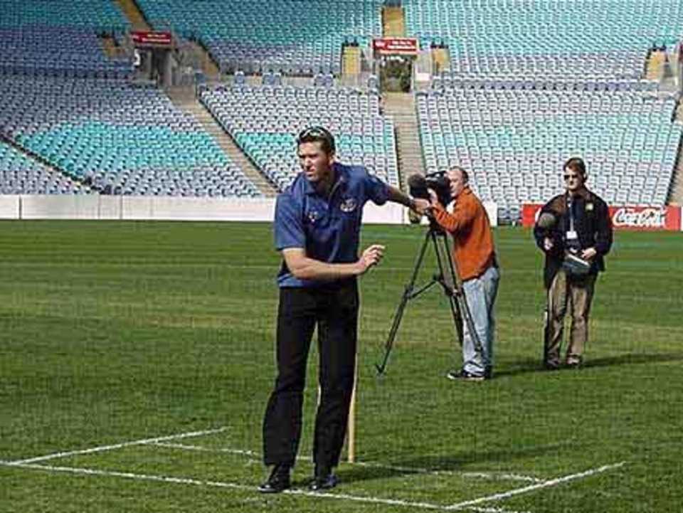 6 Aug 2002: New South Wales Blues bowler Glenn McGrath tries out the Telstra Stadium ground