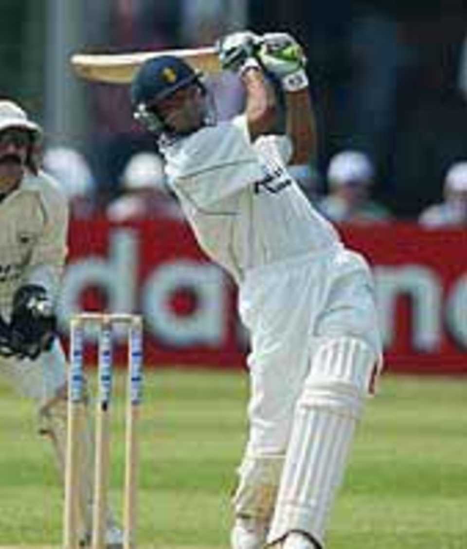 Mohammad Kaif hits out during his innings of 72 for Derbyshire in the C&G semi-final against Gloucestershire, August 8, 2003