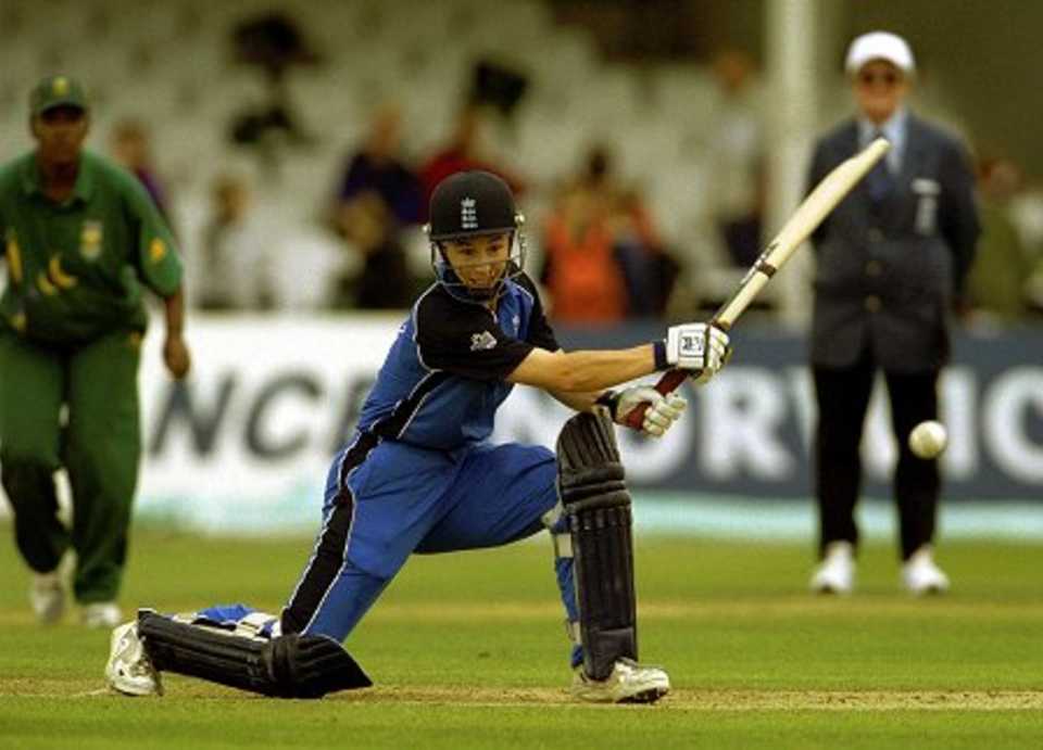 22 Jun 2000: Claire Taylor of England batting against South Africa in the Women's One Day International at Trent Bridge. South Africa scored 151 runs in their innings, which was disrupted by rain three times.
