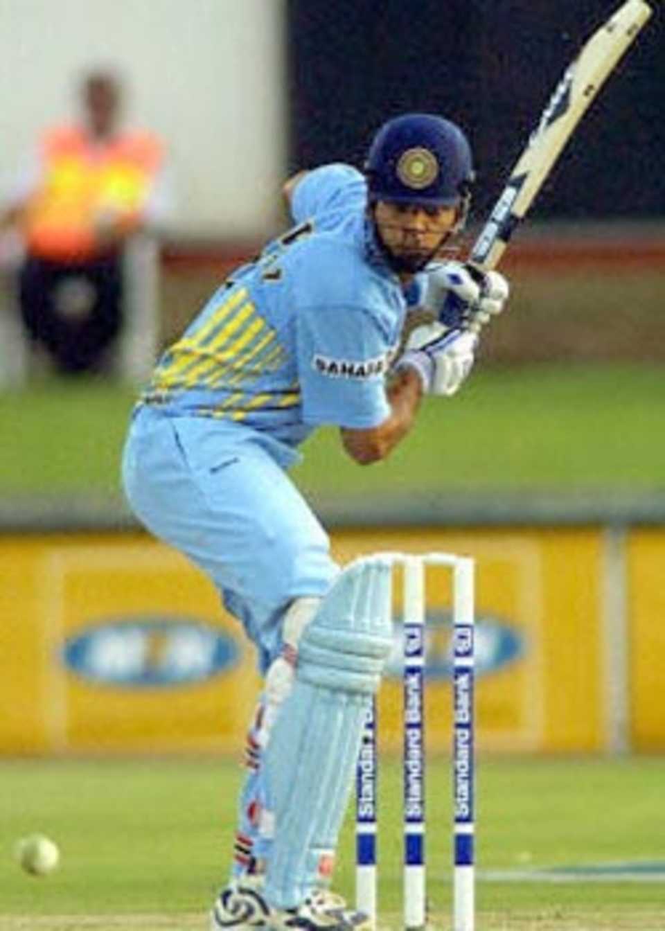 Yuvraj Singh gets into position to essay one of his trademark booming drives