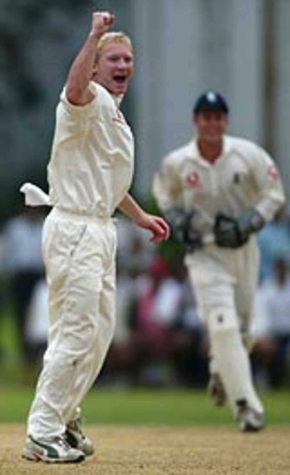 Gareth Batty celebrates a wicket against Bangladesh A