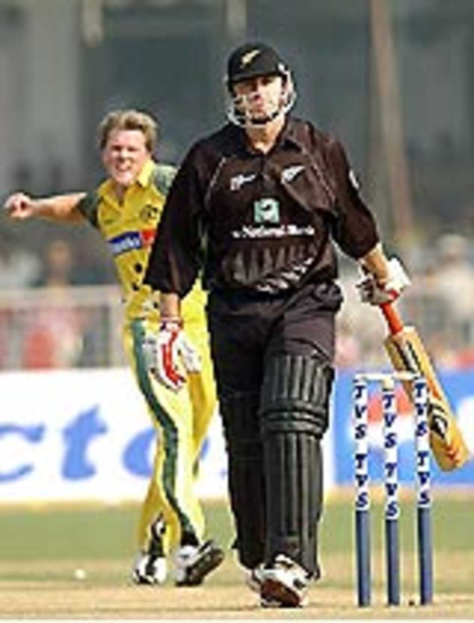Scott Styris walks off after being dismissed by Brad Williams, Australia v New Zealand, Faridabad, October 29, 2003