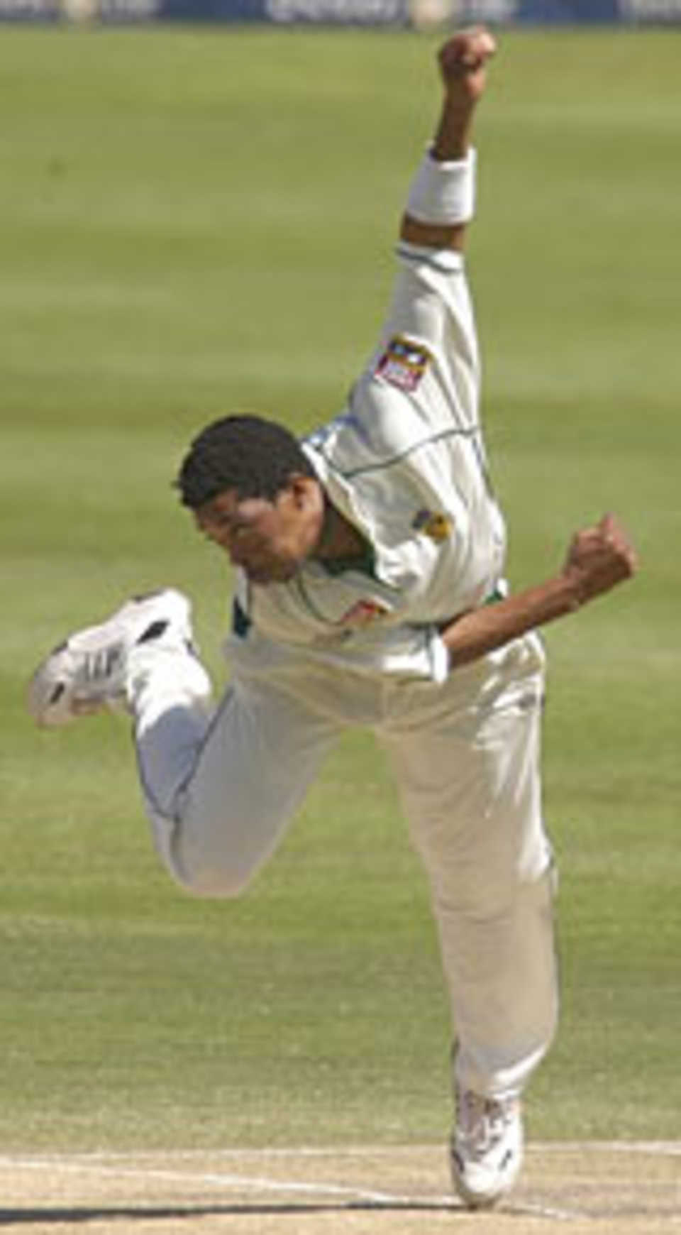 Makhaya Ntini in action against the West Indies at Newlands