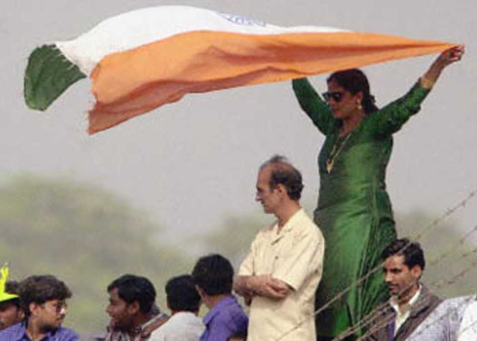 An Indian supporter waves the Indian tricolour, Zimbabwe in India, 2000/01, 1st Test, India v Zimbabwe, Feroz Shah Kotla, Delhi, 18-22 November 2000 (Day 5).