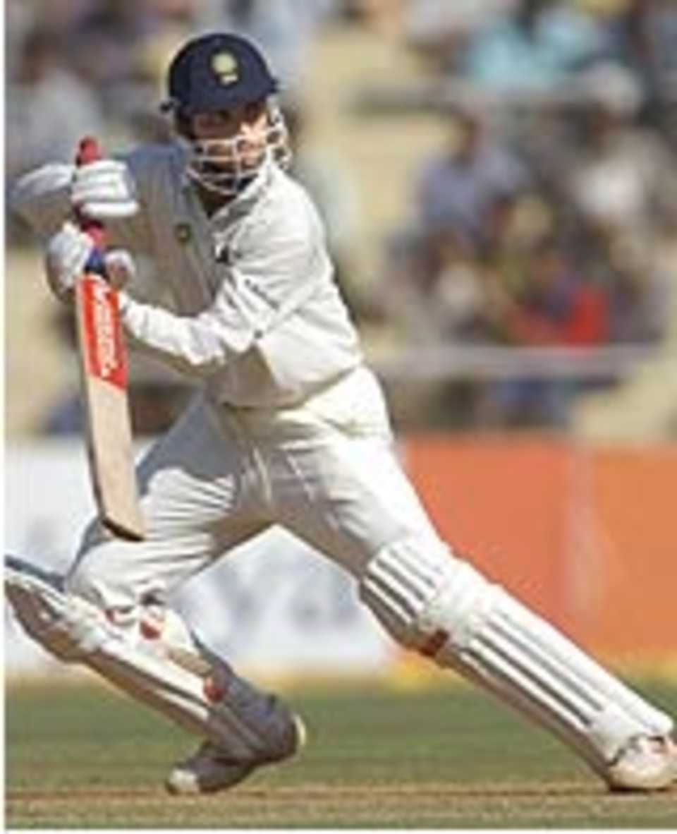Sourav Ganguly on his way to a fine century against New Zealand at Ahmedabad