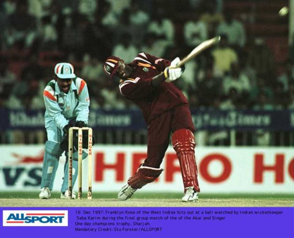 Champions Trophy Dec 16 1997, India v West Indies Rose hits out, Karim watches