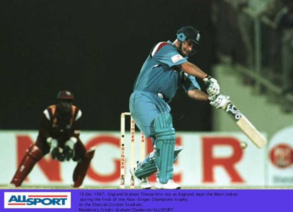Champion's Trophy Dec 1997 Final, England v West Indies Thorpe hits out during his match winning innings