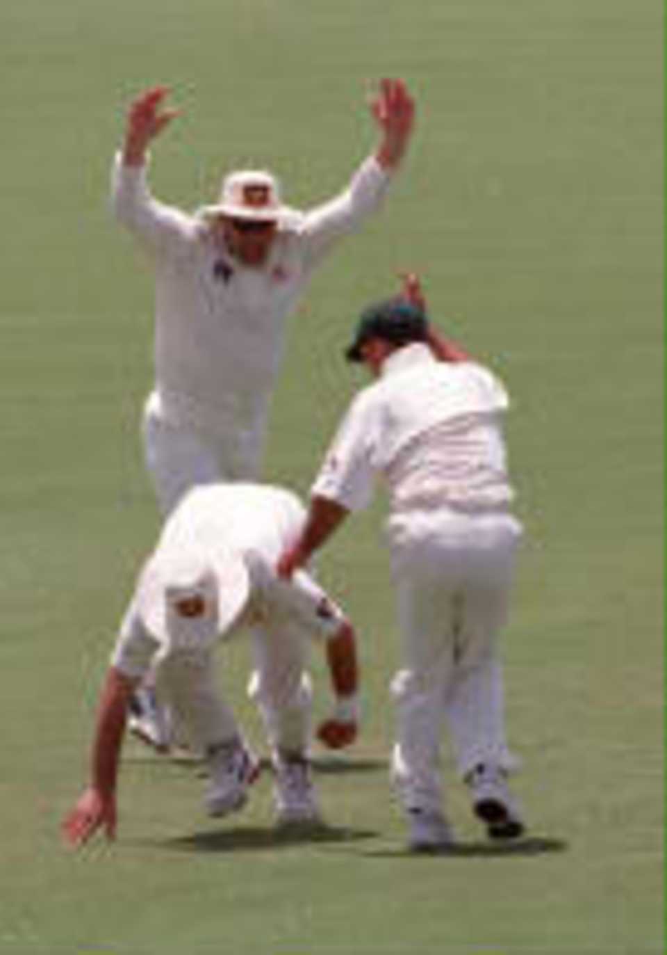 Taylor raises his arms as Mark Waugh catches Crawley The Ashes, 1998/99, 3rd Test Australia v England Adelaide Oval 11,12,13,14,15 December 1998