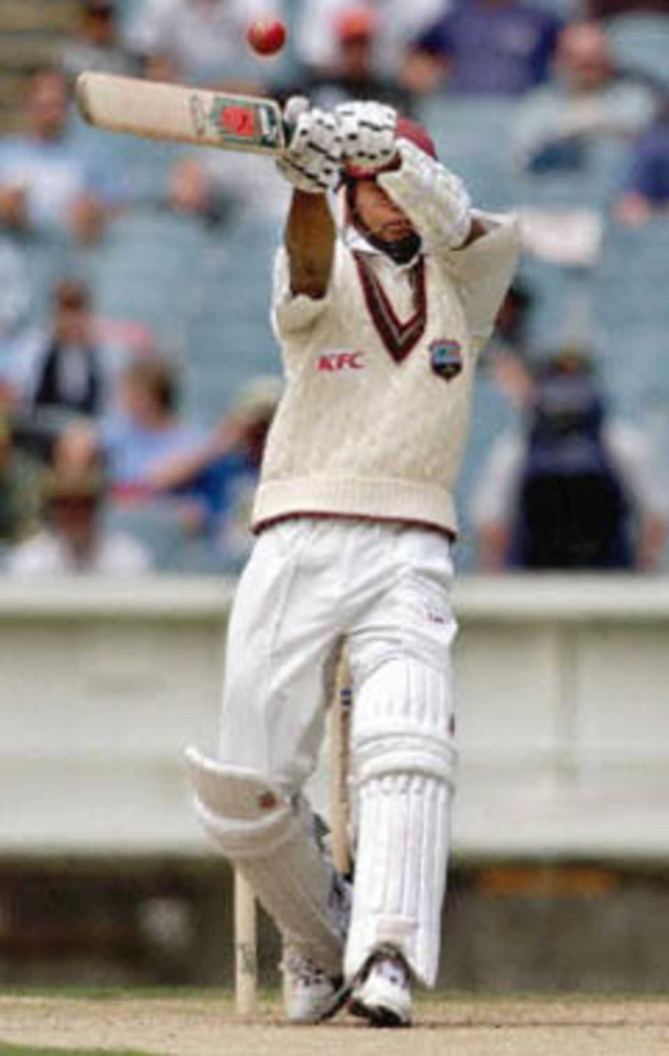 West Indian batsman Marlon Samuels who was his team sole resistance, attempts to hook as Australian defeats the West Indies on the fourth day of the fourth Test match at the MCG in Melbourne, 29 December 2000. Australia won the match by 352 run with Gillespie demolishing the West Indies taking 6-40. Australia lead the series 4-0 and extend their world record winning run to fourteen consecutive victories.