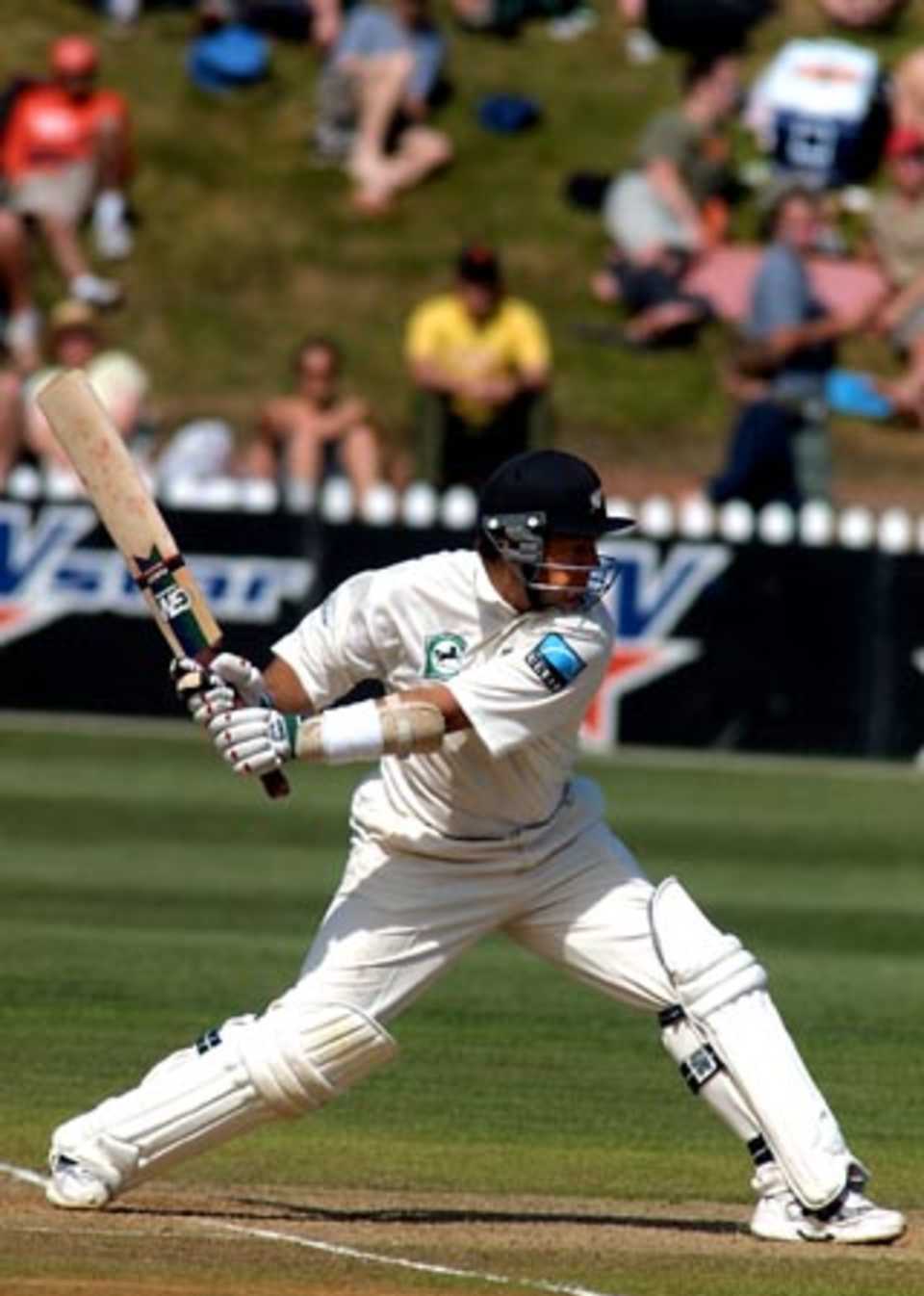 McMillan at full stretch about to drive a delivery. 2nd Test: New Zealand v Bangladesh at Wellington, 26-30 Dec 2001