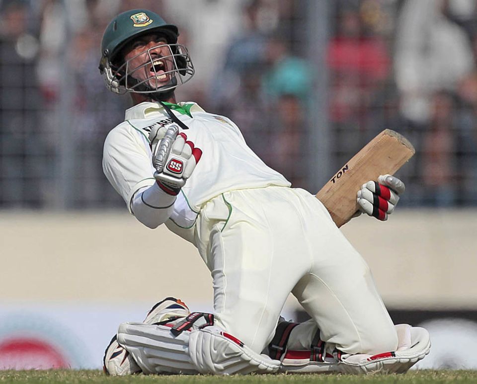 Naeem Islam celebrates his century, Bangladesh v West Indies, 1st Test, Mirpur, 3rd day, November 15, 2012