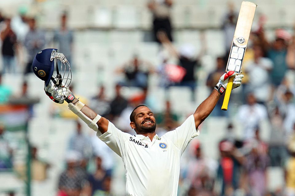 Shikhar Dhawan savours his century on debut, India v Australia, 3rd Test, Mohali, 3rd day, March 16, 2013