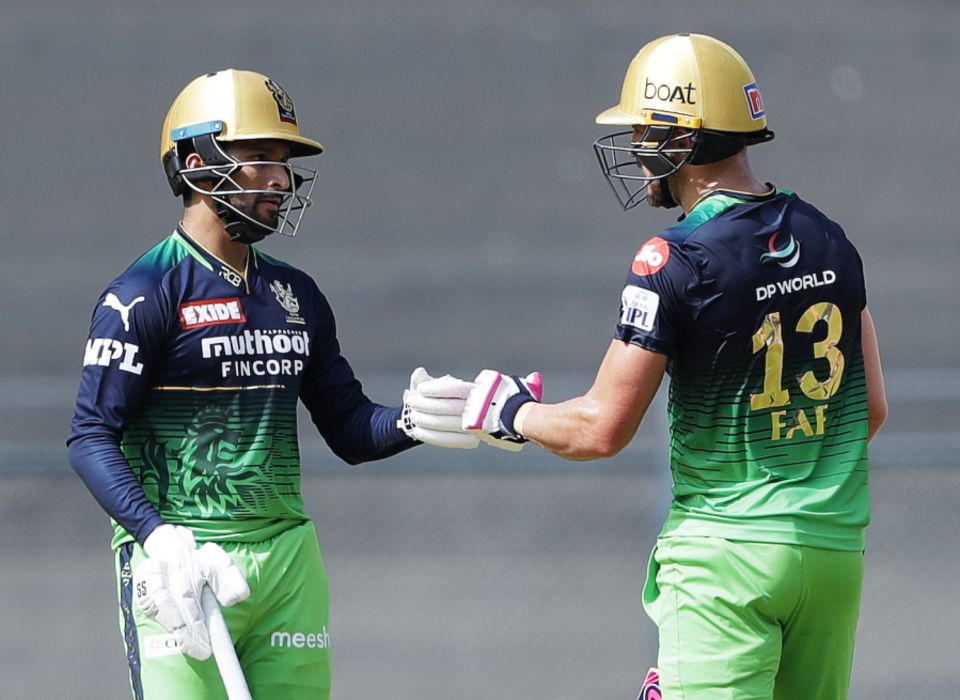 Rajat Patidar and Faf du Plessis took care of the powerplay after Virat Kohli's early fall, Royal Challengers Bangalore vs Sunrisers Hyderabad, IPL 2022, Wankhede Stadium, Mumbai, May 8, 2022