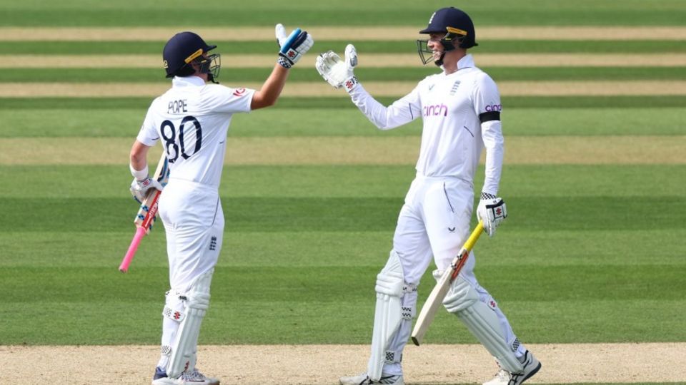 Zak Crawley and Ollie Pope celebrate the moment of victory at The Oval, England vs South Africa, 3rd Test, 5th day, The Oval, September 12, 2022