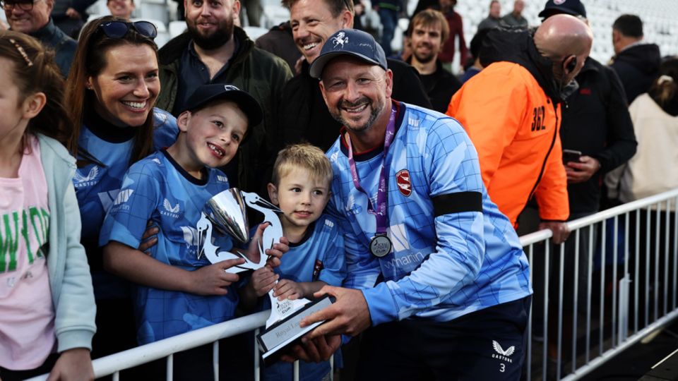 Darren Stevens poses for photos with young fans, Royal London Cup Final, Kent vs Lancashire, Trent Bridge, September 17, 2022