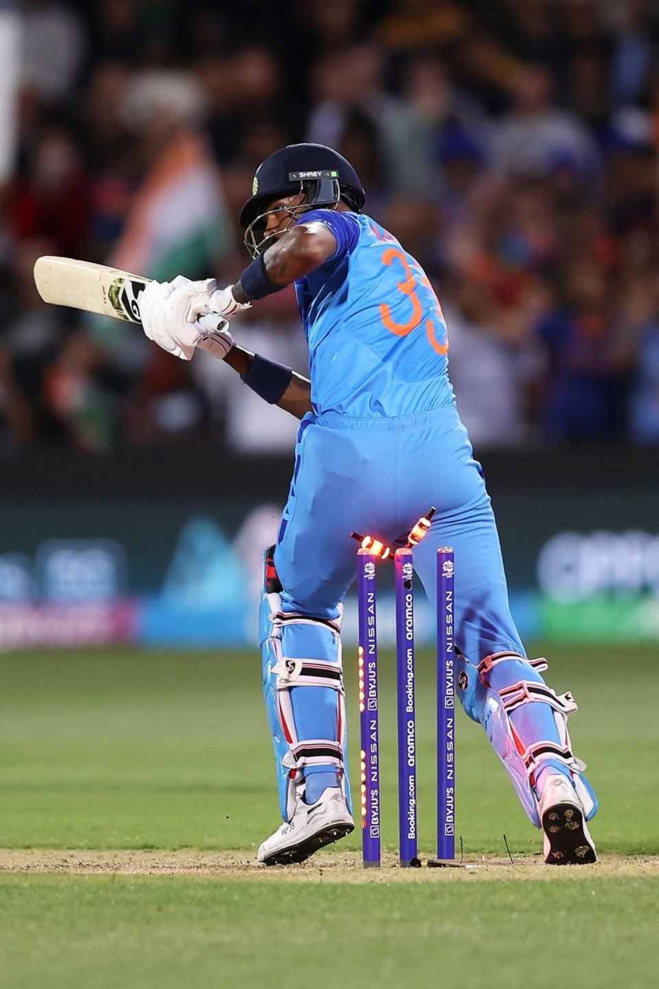 Deep in trouble: Hardik Pandya is hit-wicket while playing the flick, India vs England, Men's T20 World Cup 2022, 2nd semi-final, Adelaide, November 10, 2022