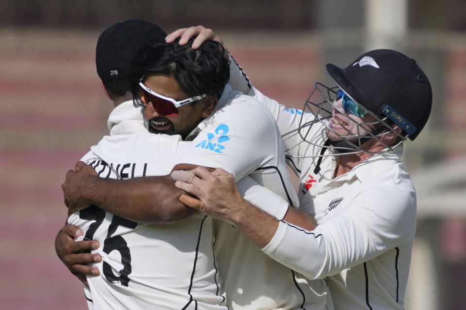 Ish Sodhi celebrates after completing his five-for, Pakistan vs New Zealand, 1st Test, Karachi, 5th day, December 30, 2022