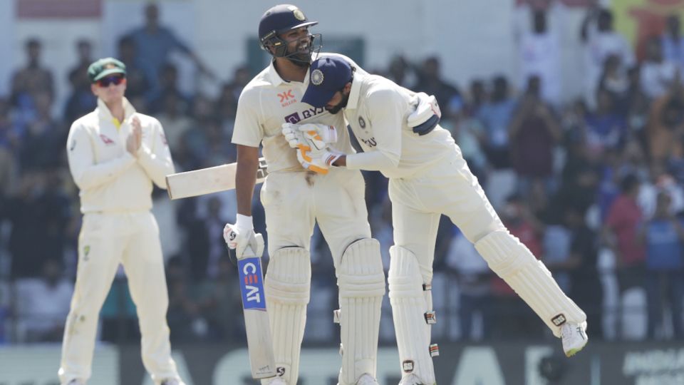 Rohit Sharma and Ravindra Jadeja, two of India's main performers on the day, share a moment&nbsp;&nbsp;&bull;&nbsp;&nbsp;BCCI