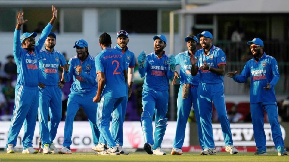 The India players react after a successful review to dismiss Tony de Zorzi