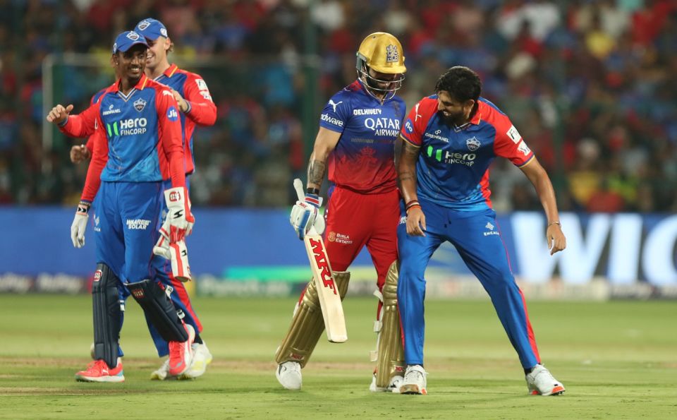 Ishant Sharma celebrates the wicket of Virat Kohli, Royal Challengers Bengaluru vs Delhi Capitals, IPL 2024, Bengaluru, May 12, 2024