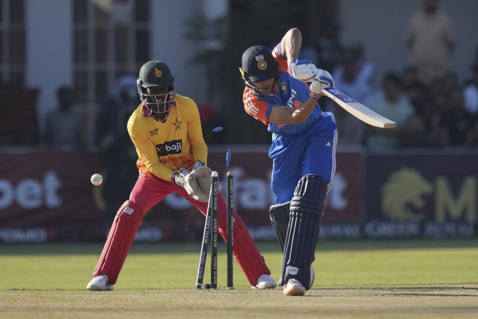 Shubman Gill is bowled, Zimbabwe vs India, 1st T20I, Harare, July 6, 2024