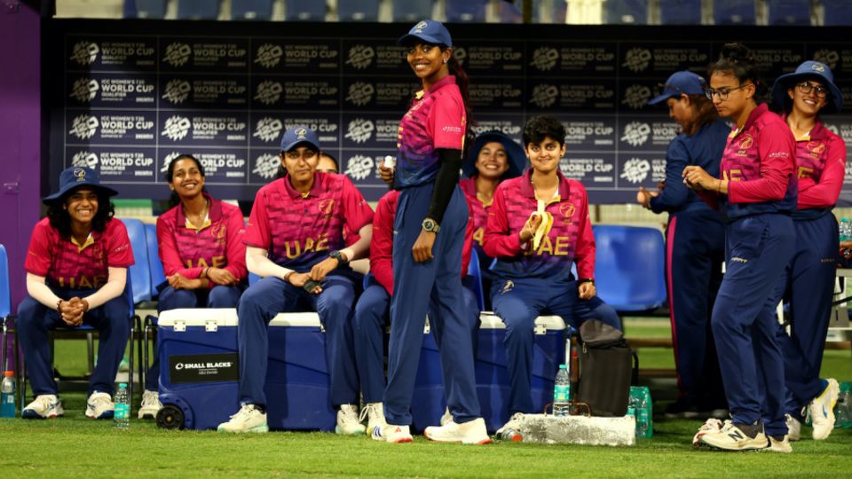 The UAE women's team is all smiles in the dugout, UAE vs Sri Lanka, 2nd semi-final, Women's T20 World Cup Qualifier, Abu Dhabi, May 05, 2024