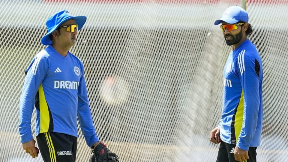 Gautam Gambhir and Ravindra Jadeja at India's camp before the Bangladesh Tests, Chennai, September 16, 2024