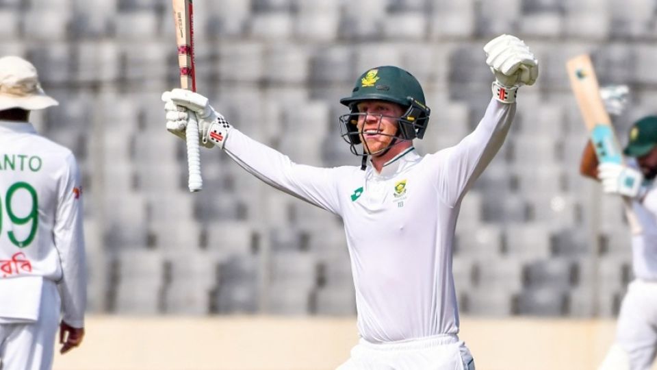 Kyle Verreynne is all smiles after getting to his second Test century, Bangladesh vs South Africa, 1st Test, Mirpur, 2nd day, October 22, 2024