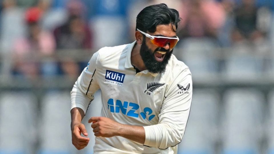 Ajaz Patel is overjoyed after taking a wicket, India vs New Zealand, 3rd Test, Mumbai, 2nd day, November 2, 2024