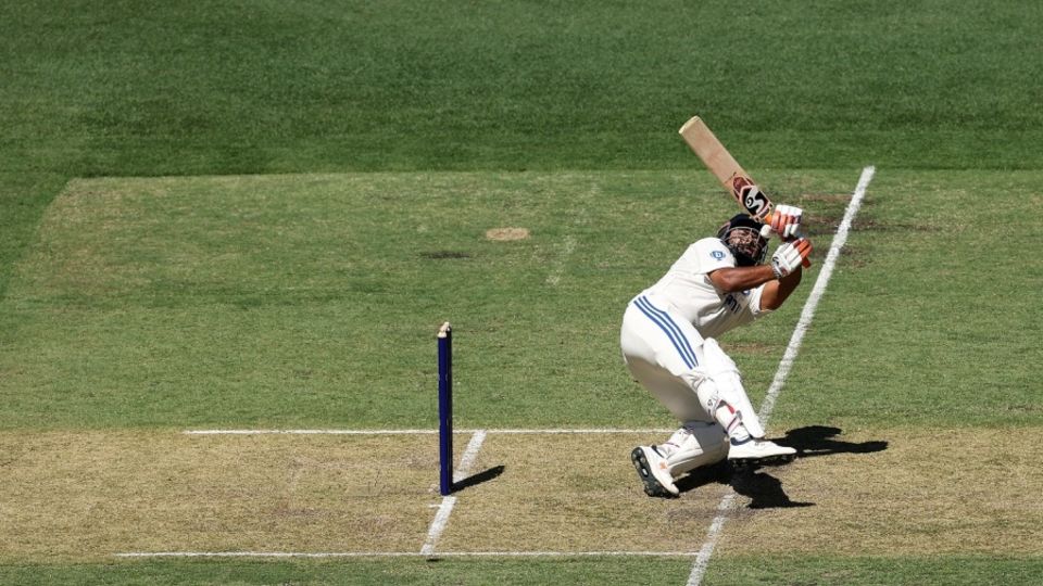 Rishabh Pant doing Rishabh Pant things, playing a remarkable falling scoop off Pat Cummins , Australia vs India, 1st Test, Perth, 1st day, November 22, 2024