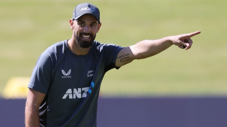 Daryl Mitchell gestures during a training session, Hamilton, December 13, 2024