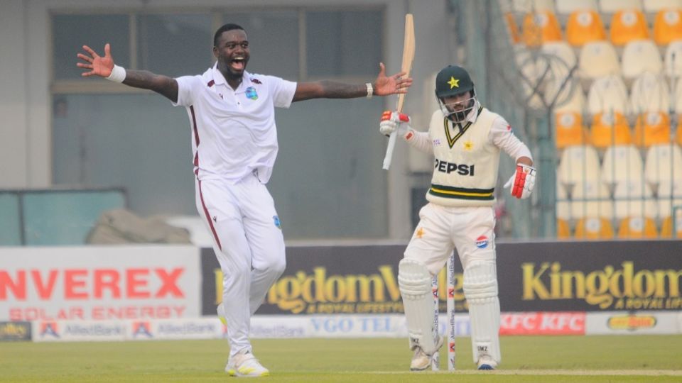 Kamran Ghulam was lbw shouldering arms to Jayden Seales, Pakistan vs West Indies, 1st Test, day one, Multan, January 17, 2025