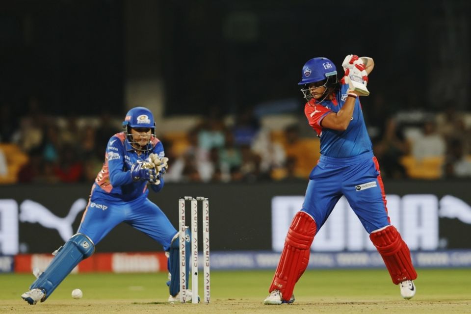 Shafali Verma plays spin from the crease, Delhi Capitals vs Mumbai Indians, WPL 2025, Bengaluru, February 28, 2025 