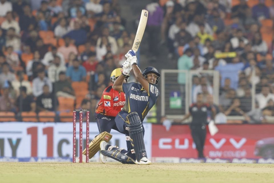 Sai Sudharsan launches one into the night sky, Gujarat Titans vs Punjab Kings, IPL 2025, March 25, 2025, Ahmedabad