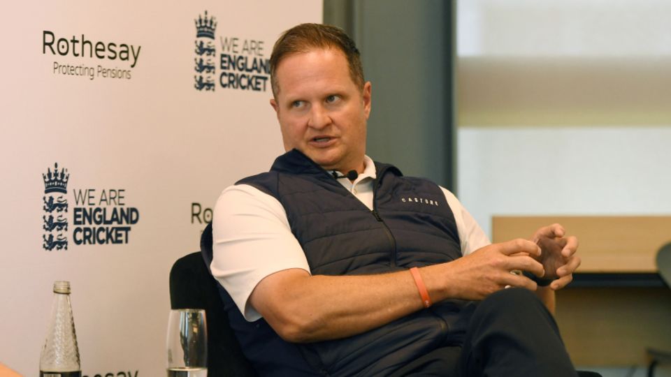 Rob Key, England Men's managing director, speaking at a Rothesay media event in London, June 27, 2025