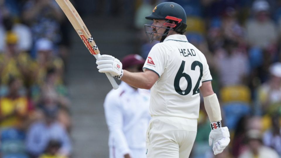Travis Head celebrates his second fifty in the match, West Indies vs Australia, 1st Test, 3rd day, Barbados, June 27, 2025