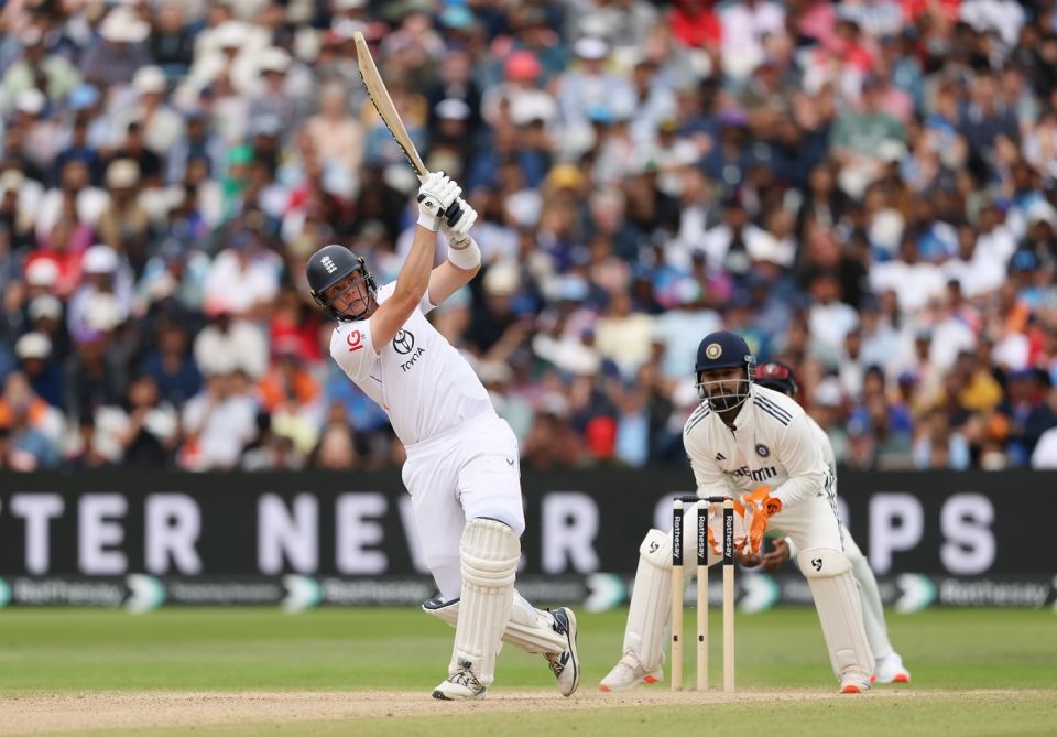 Jamie Smith smacks a six over long-on, England vs India, 2nd Test, Birmingham, 5th day, July 6, 2025