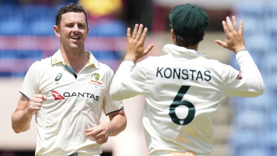 Josh Hazlewood got the first wicket in the chase, West Indies vs Australia, 2nd Test, 4th day, St George's, July 6, 2025