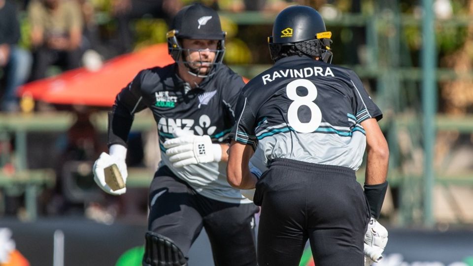 Devon Conway and Rachin Ravindra put on 59 for the second wicket, Zimbabwe vs New Zealand, Zimbabwe T20 tri-series, Harare, July 18, 2025