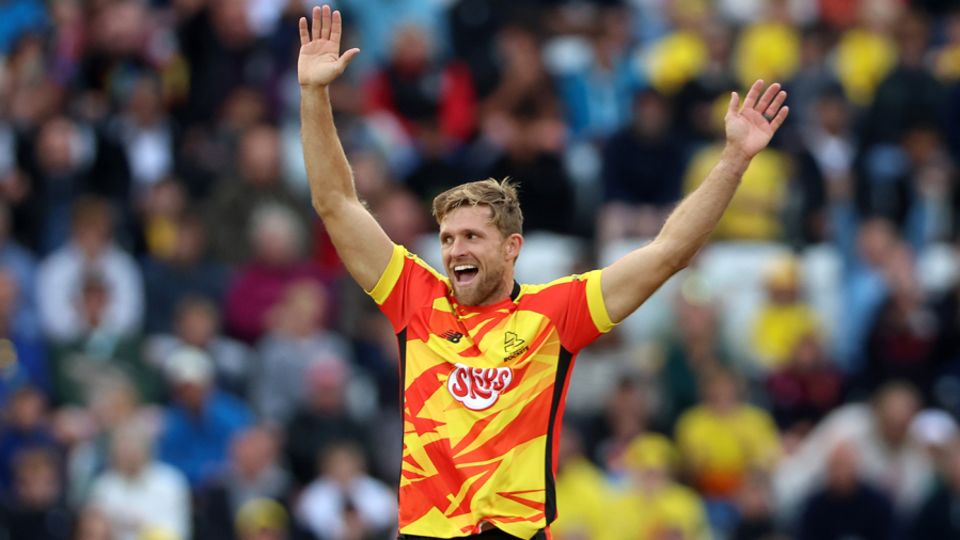 David Willey celebrates trapping Ben McKinney lbw, Trent Rockets vs Manchester Originals, Trent Bridge, The Hundred Men's Competition, August 19, 2025