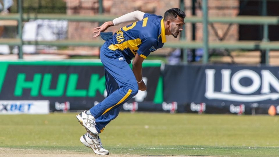 Dushmantha Chameera in his followthrough, Zimbabwe vs Sri Lanka, 2nd ODI, Harare, August 31, 2025