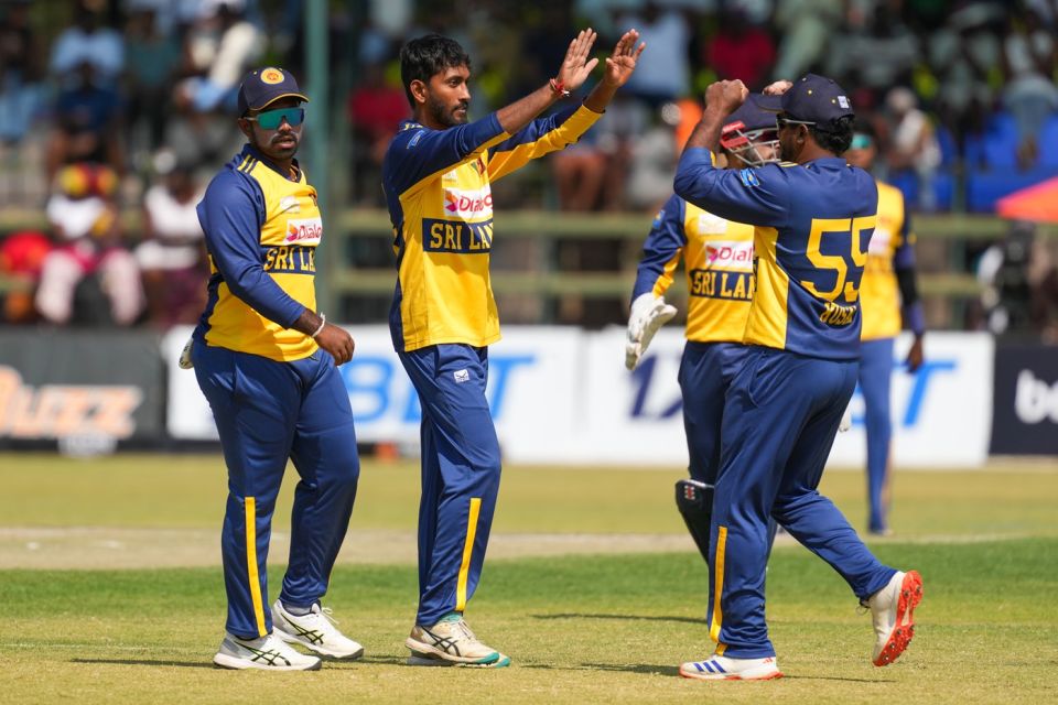 Dushan Hemantha celebrates a wicket, Zimbabwe vs Sri Lanka, 3rd T20I, Harare, September 9, 2025