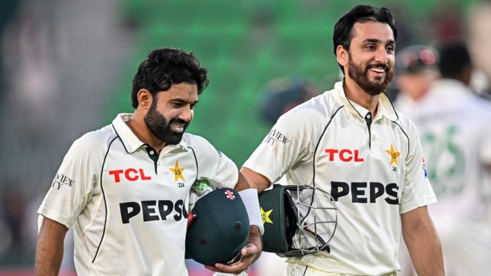 Mohammad Rizwan and Salman Agha walked back after an unbeaten 114-run stand on day one, Pakistan vs South Africa, 1st Test, Day 1, Lahore, October 12, 2025