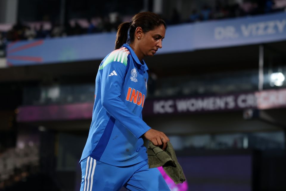A dejected Harmanpreet Kaur walks off after India suffered a second-straight defeat, India vs Australia, Women's ODI World Cup, Visakhapatnam, October 12, 2025