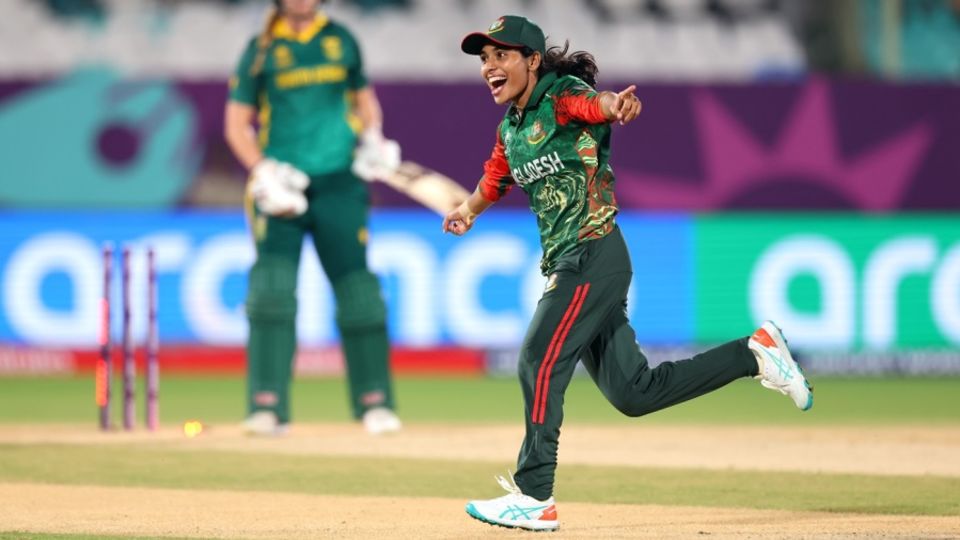 Rabeya Khan celebrates after bowling a ripper, Bangladesh vs South Africa, Women's ODI World Cup, Visakhapatnam, October 13, 2025
