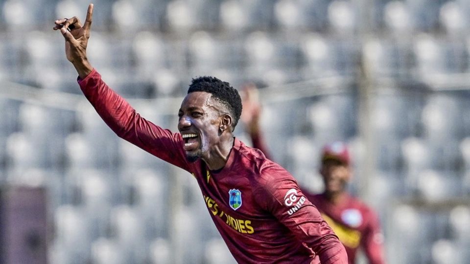 Khary Pierre came away with figures of 10-2-19-1, Bangladesh vs West Indies, 1st ODI, Dhaka, October 18, 2025