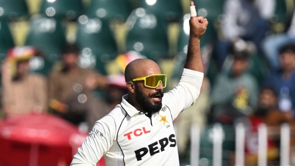 Sajid Khan celebrates after sending back Aiden Markram, Pakistan vs South Africa, 2nd Test, Rawalpindi, 2nd day, October 21, 2025
