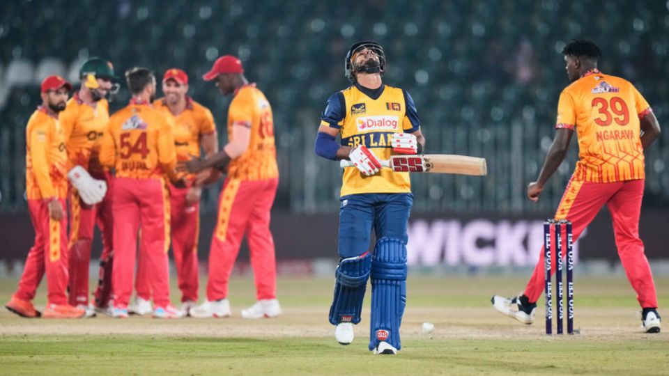 Dasun Shanaka walks back after being dismissed, Zimbabwe vs Sri Lanka, 2nd match, T20 tri-series, Rawalpindi, November 20, 2025
